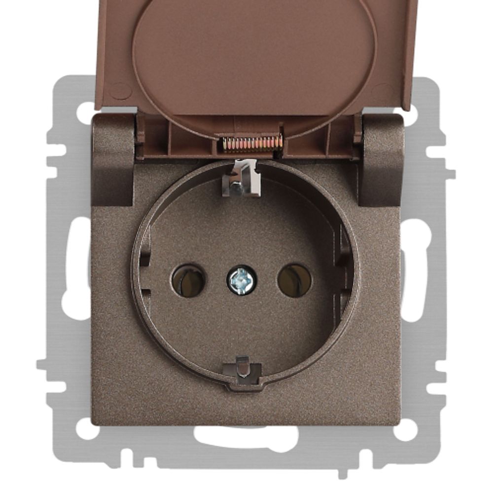 Розетка Intro Accent 6-203-08 с заземлением 2P+E Schuko с крышкой 16А-250В IP20 СУ AL/CU бронза | Intro