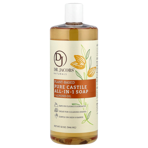 Dr. Jacobs Naturals, Чистое кастильское универсальное мыло на растительной основе, миндальное масло, 946 мл (32 унции)
