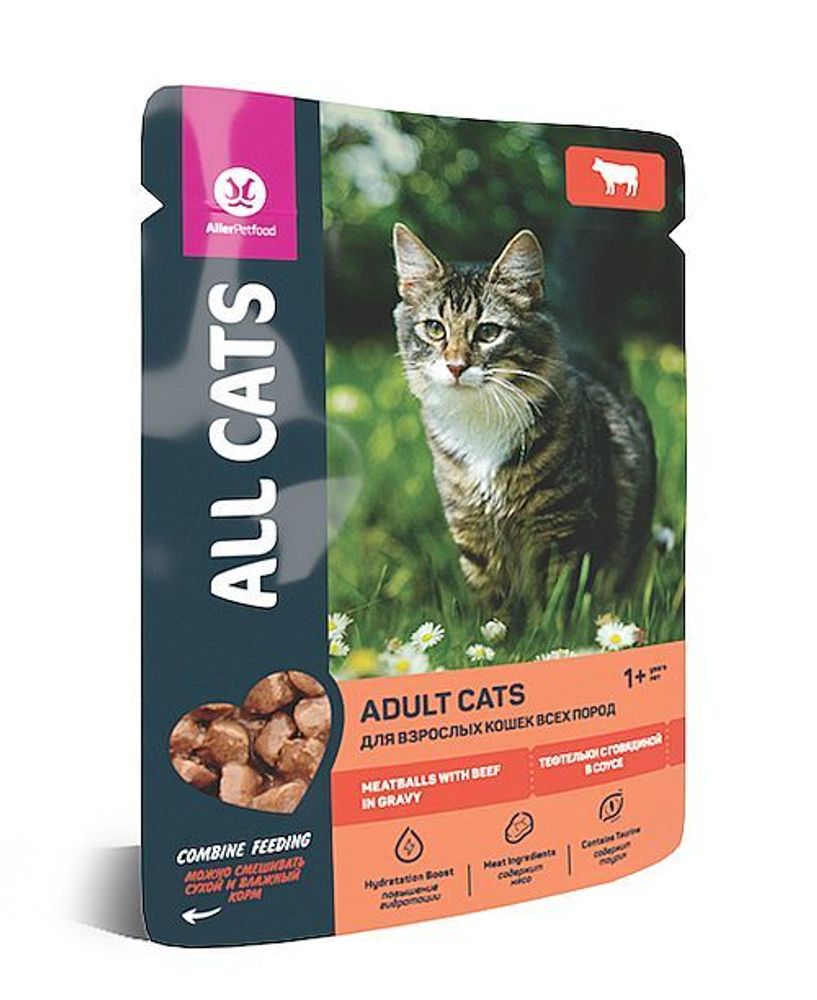 ALL CATS корм конс. д/кош. тефтельки с говядиной в соусе, пауч, 85 г