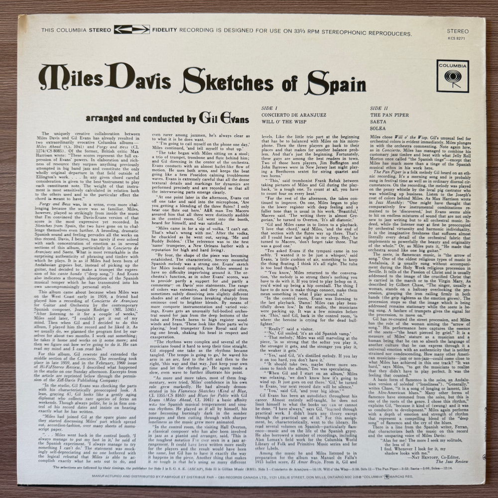 Miles Davis ‎– Sketches Of Spain (Канада 1978г.) Т