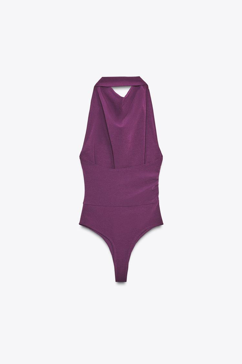 ZARA БОДИ С ГОРЛОВИНОЙ ХАЛТЕР И ОТКРЫТОЙ СПИНОЙ, БАКЛАЖАННЫЙ