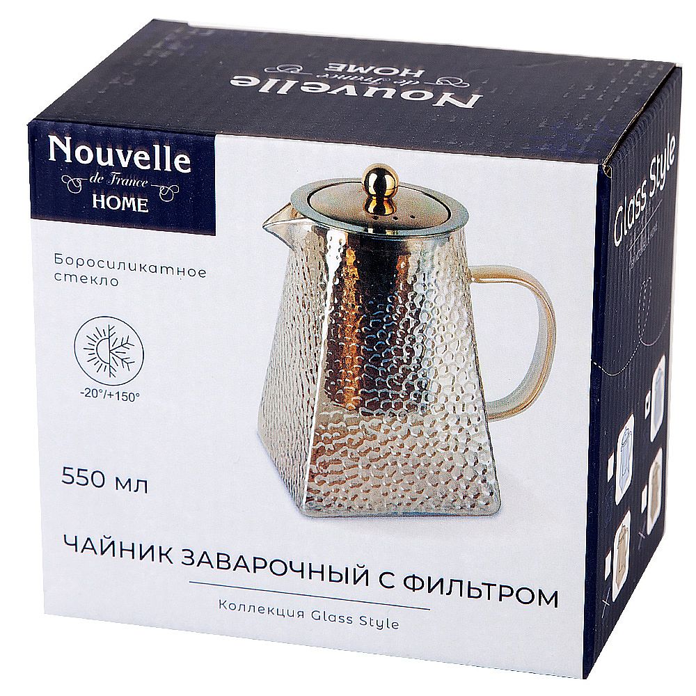 Чайник заварочный с фильтром "Pyramid" v=550мл (боросиликатное стекло) (индивидуальная упаковка)