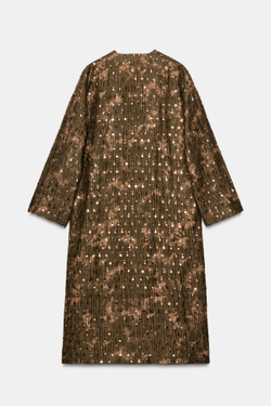 ZARA ДЛИННОЕ КИМОНО С ПАЙЕТКАМИ, ТЕМНЫЙ ХАКИ