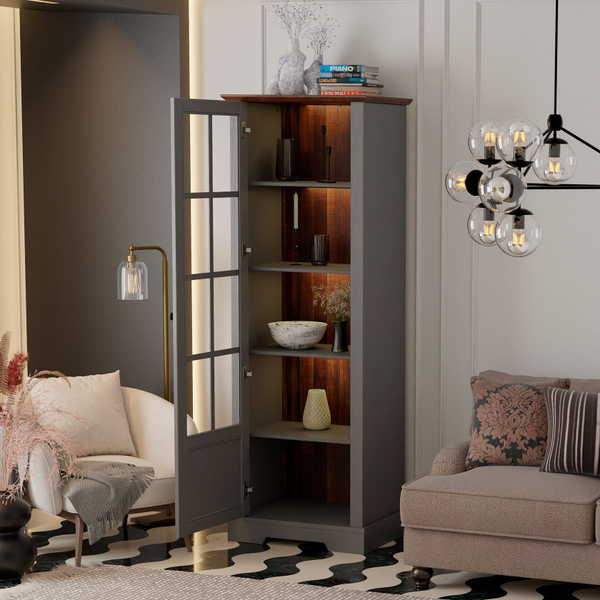 Шкаф-витрина деревянная Lakeview, сервант с 4 полками, из массива сосны