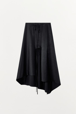 ZARA ЮБКА МИДИ С ЭФФЕКТОМ ЖАТКИ И КРУЖЕВОМ, ЧЕРНЫЙ