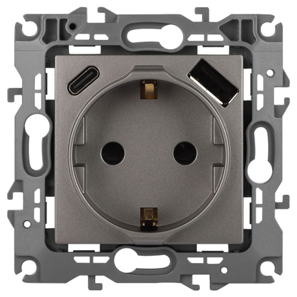 Розетка ЭРА Серия 12 12-4108-16 2P+E 16A-250В со шторками с USB type-A+C 5В-3А титан
