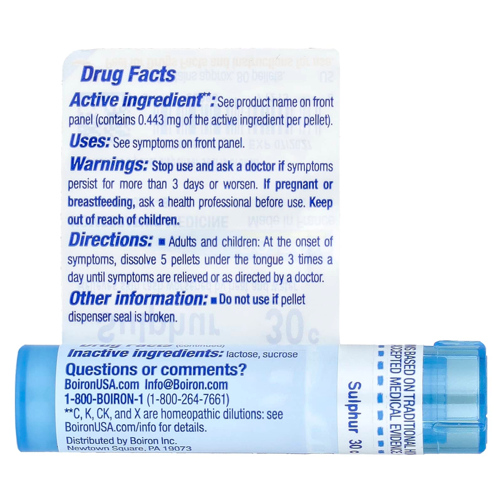 Boiron, Сера, 30C, для облегчения кожной сыпи, прибл. 80 гранул