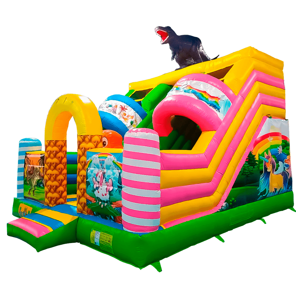 Детский надувной батут-горка «Динолэнд» с прямым скатом 6*5*6 м