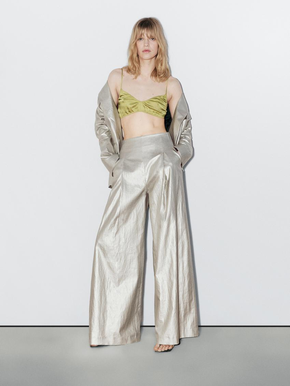 Massimo Dutti Атласный треугольный бюстгальтер - Studio, бутылочно-зеленый