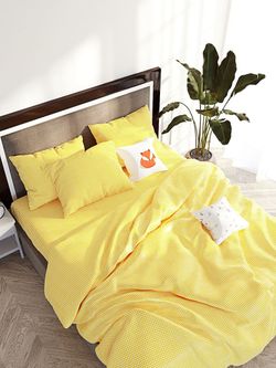 Пододеяльник Сказка "Желтая клеточка" евро на молнии 200х215 см, перкаль