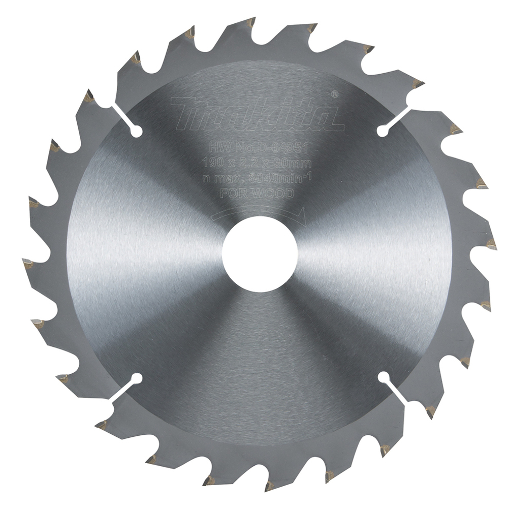 Пильный диск для дерева, 190x30x2.2/1.4x24T Makita D-64951 T.C.T. 190 x 30 x 1.4 мм 24T Дерево