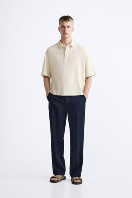 ZARA ПОЛО ИЗ ТКАНИ С РЕЛЬЕФНЫМ УЗОРОМ, ЖЕЛТОВАТО-БЕЛЫЙ
