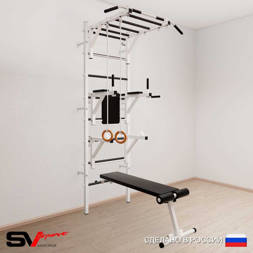 Шведская стенка Sv Sport усиленная 661 (Турник рукоход/Брусья/Стойка/Скамья/Кольца)