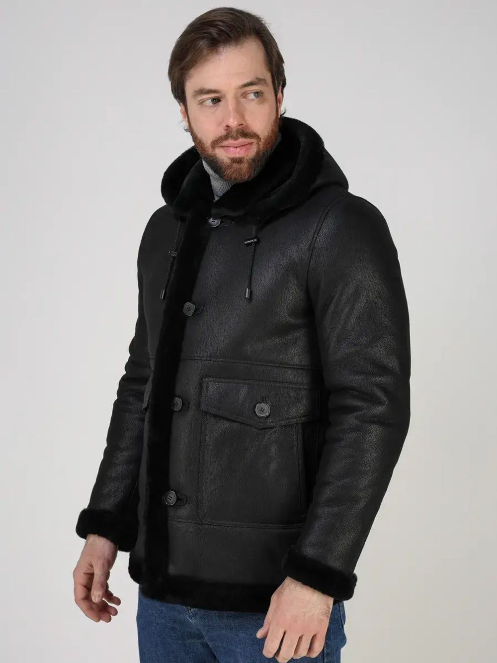 Дубленка зимняя куртка натуральная с капюшоном