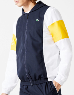 Мужская теннисная кофта Lacoste Men's Sport Hooded Colorblock Zip Jacket - navy blue/white/yellow/white
