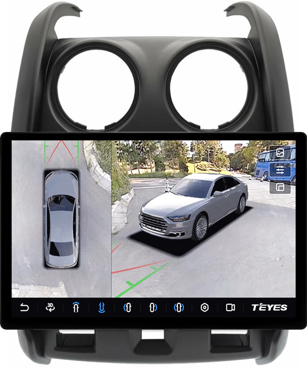 Магнитола для Renault Duster 1 2015-2020, Lada Largus 2021+ (без мультируля, рамка большая матовая) - Teyes CC3-2K-360 монитор 13" 2K QLED на Android 10, 6+128Гб, CarPlay, 4G SIM-слот, 4 камеры в комплекте