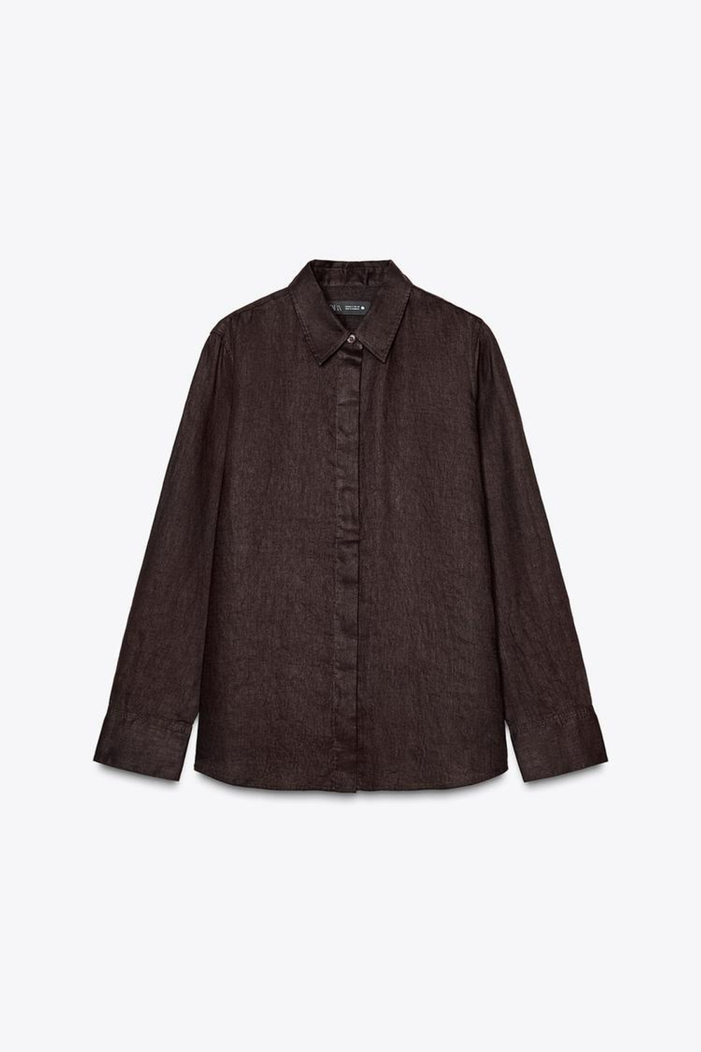 ZARA РУБАШКА ИЗ 100% ЛЬНА — ZW COLLECTION, КОРИЧНЕВЫЙ