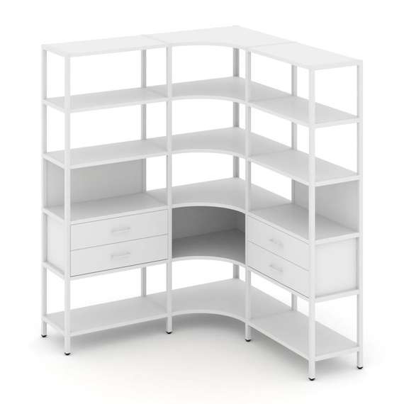 Shelf System Трехсекционный угловой стеллаж пятиярусный с ящиками SN.STMU-531 Белый/Металл Белый 159