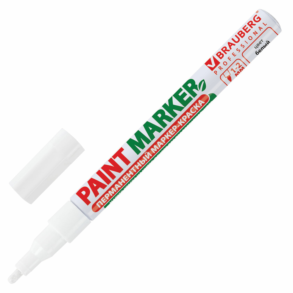 Маркер-краска лаковый (paint marker) 2 мм белый без ксилола (без запаха) алюминий BRAUBERG PROFESSIONAL (12 штук в упаковке)