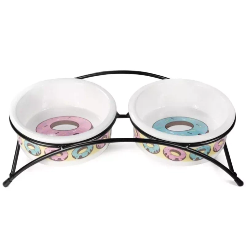 Triol миска для кошек керамическая двойная Пончики, 2х0,25 л