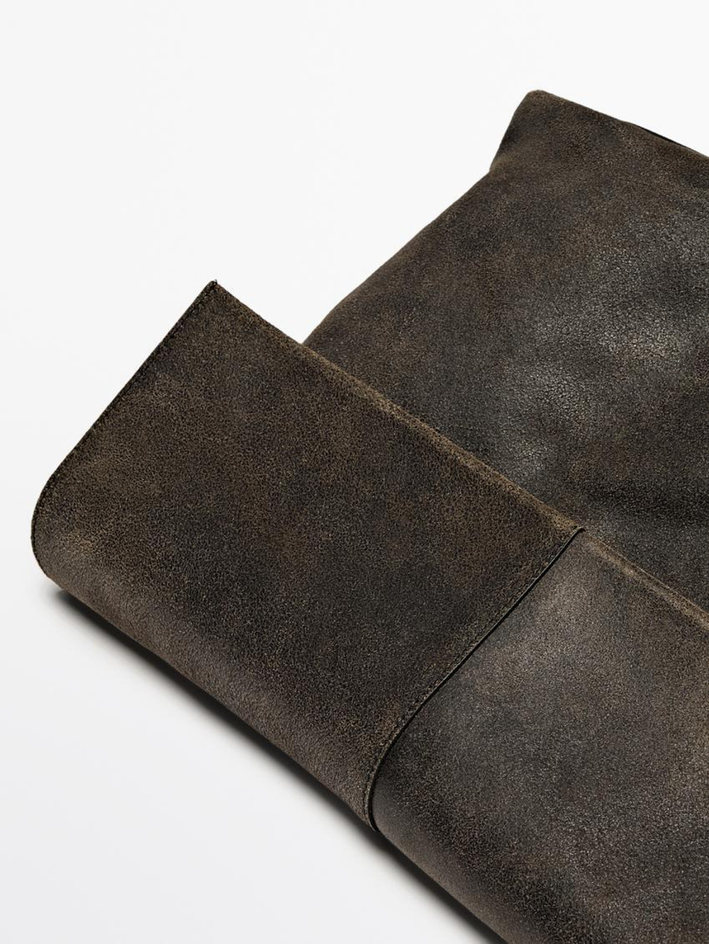 Massimo Dutti Сумка из кожи наппа с клапаном и эффектом потертости, черный