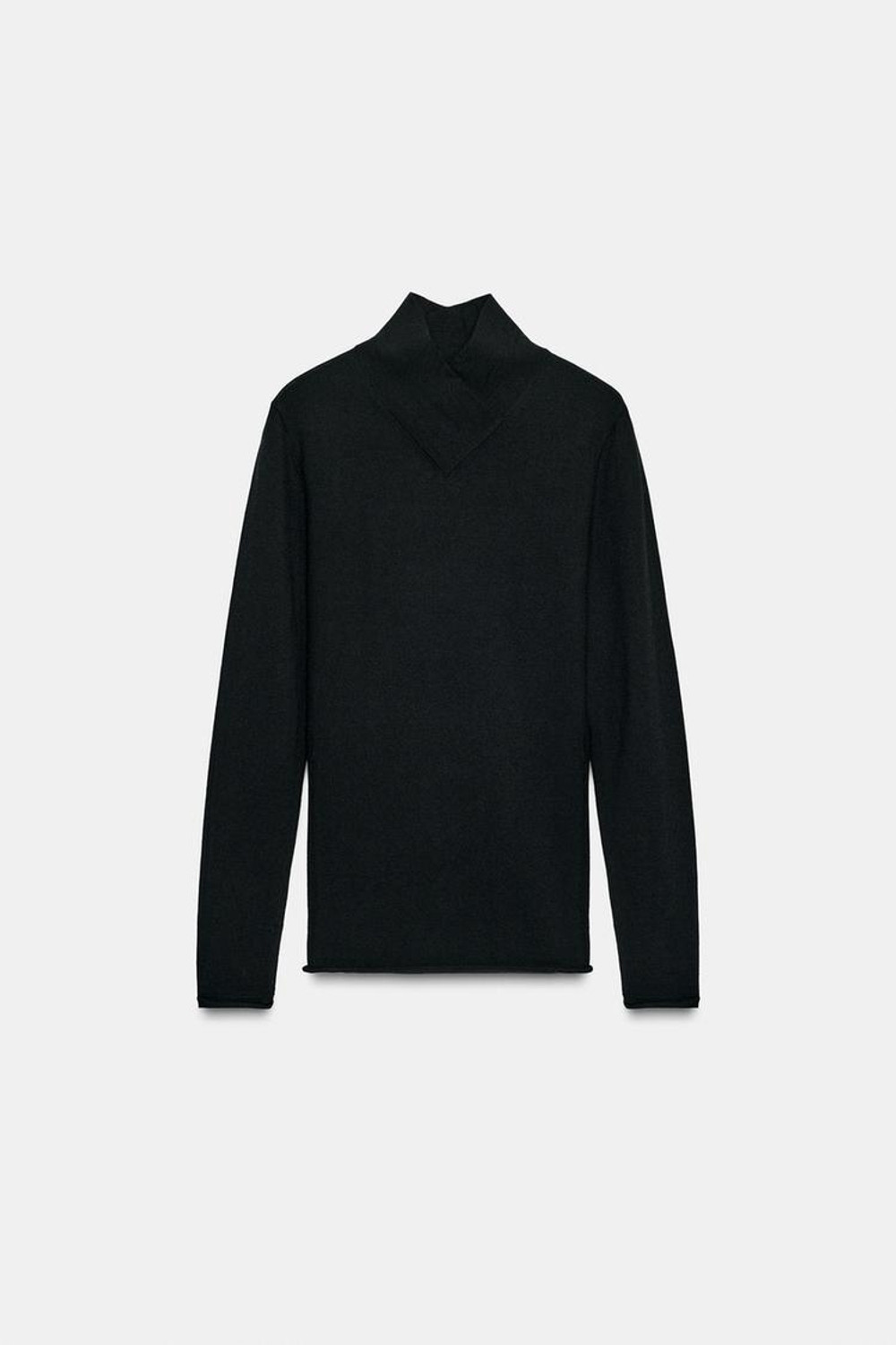 ZARA СВИТЕР ИЗ СМЕСОВОЙ ШЕРСТИ С ПЕРЕКРЕЩЕННЫМ ВОРОТНИКОМ, ЧЕРНЫЙ