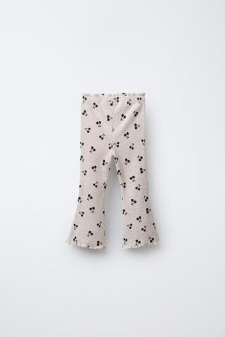 ZARA МЯГКИЕ РАСКЛЕШЕННЫЕ БРЮКИ С ПРИНТОМ, ПЕСОЧНЫЙ МЕЛАНЖ