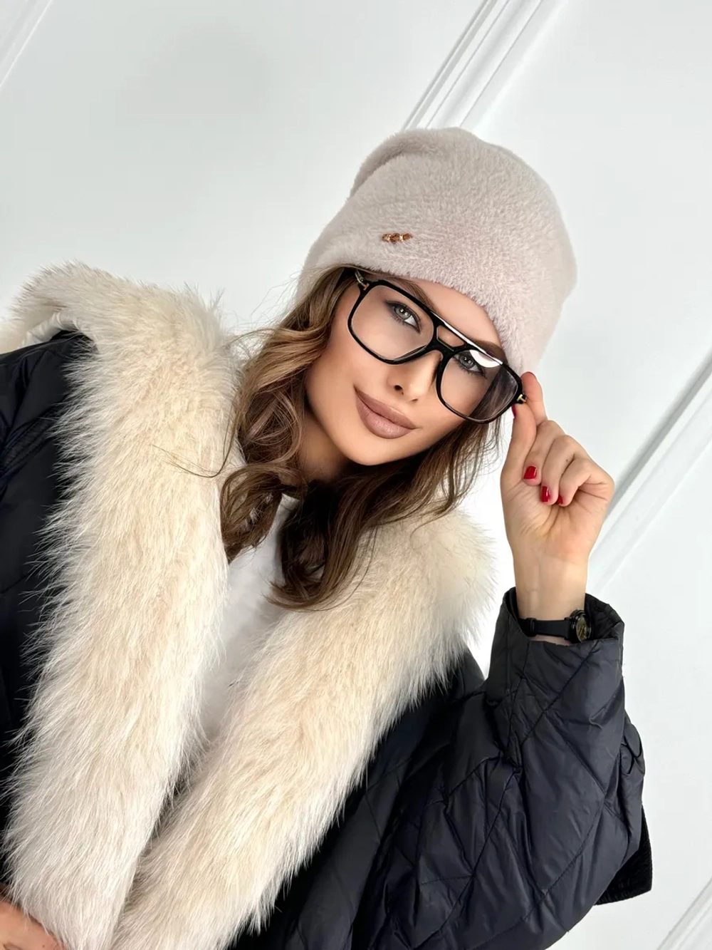 шапка зимняя пушистая из эко меха