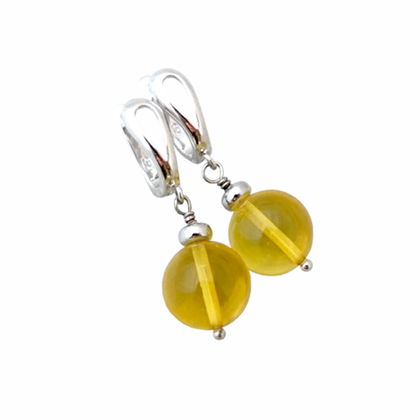 Серьги из цельного янтаря шар лимонный 12 мм