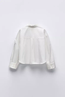 ZARA РУБАШКА С ЦВЕТОЧНЫМ УЗОРОМ 3D, БЕЛЫЙ