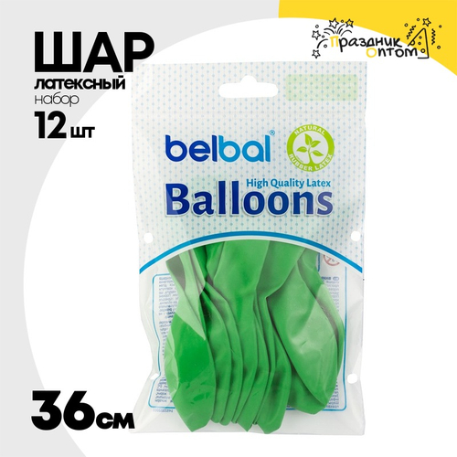 Шар латексный Экстра Набор 12 шт Пастель 36 см (Зеленый)