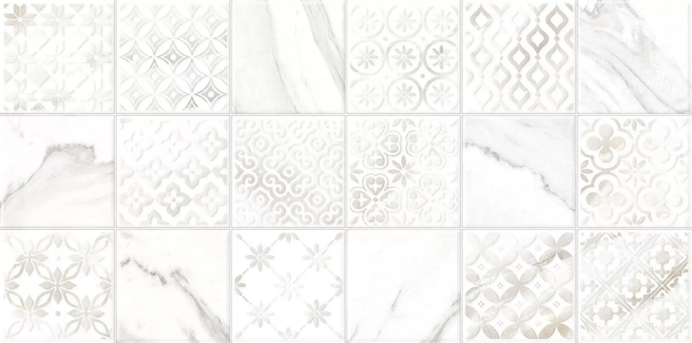 Настенная плитка Alma Ceramica TWU2550FRC17 Fresco 24.9x50 белая глянцевая / рельефная под мрамор / под мозаику / с орнаментом