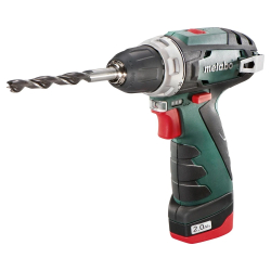 Безударная дрель Metabo PowerMaxx BS Безударная дрель-шуруповерт [600080500] (10.8В 2х2.0,LC40,патр.,кейс, вес 0.8 кг )
