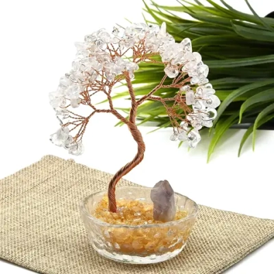 Дерево счастья из камня в горшочке с цитрином 85*85*115мм