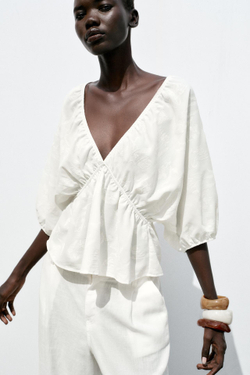 ZARA ЖАККАРДОВЫЙ ТОП, БЕЛЫЙ