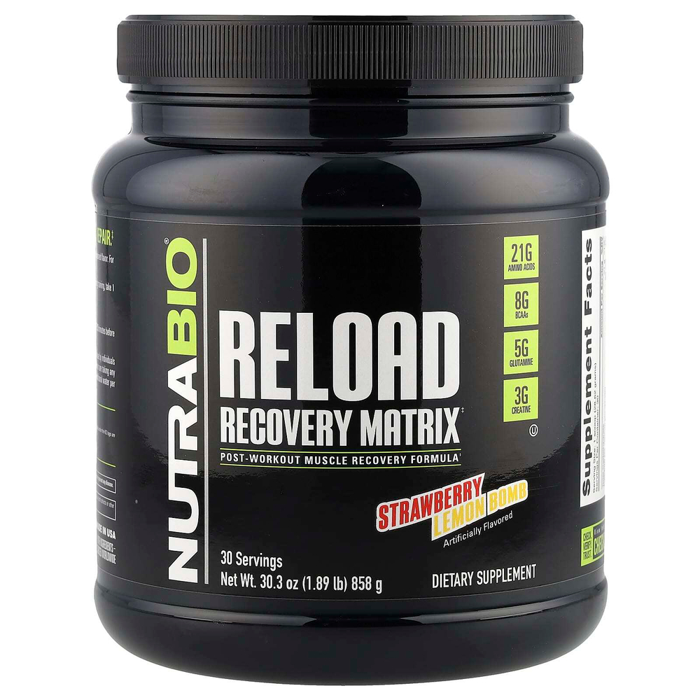 NutraBio, Reload, матрица для восстановления, клубника и лимон, 868 г (1,91 фунта)
