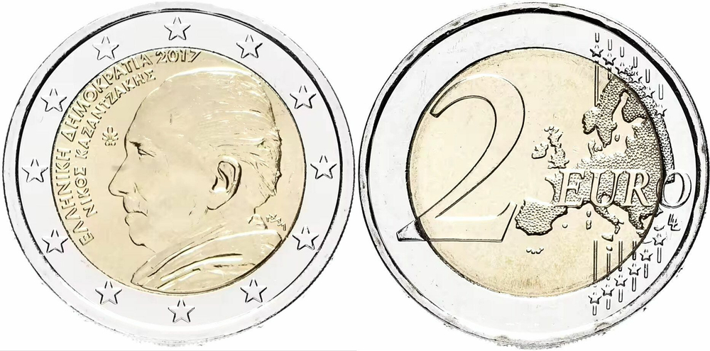 Греция 2 евро, 2017 60 лет со дня смерти Никоса Казандзакиса UNC
