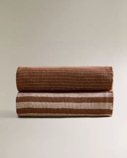 ZARA HOME ДВУСТОРОННИЙ ПЛЕД В КЛЕТКУ, КОРИЧНЕВЫЙ