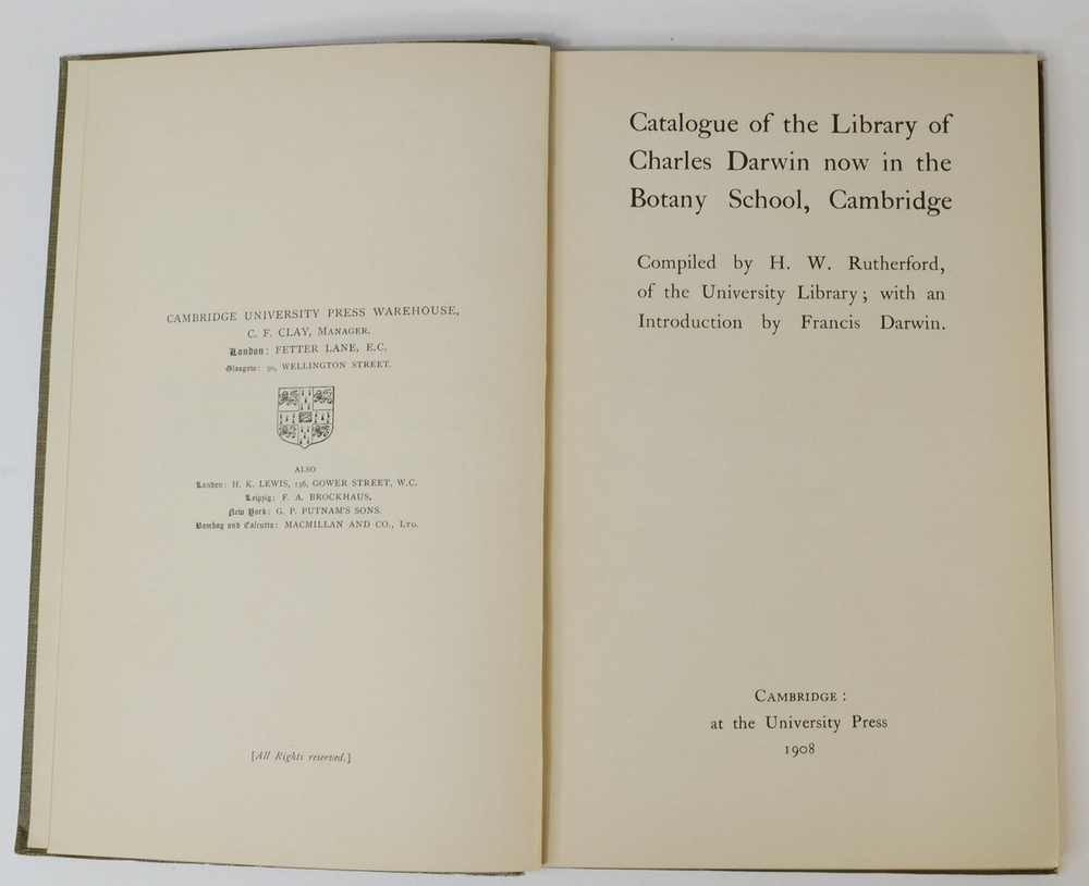 Catalogue of the Library of Charles Darvin nov in the Botany School. Cambridge. 1908 г.