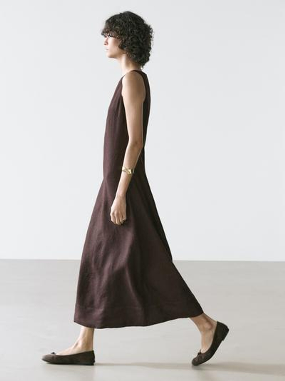 Massimo Dutti Льняное платье миди с завязками на шее, шоколадно-коричневый