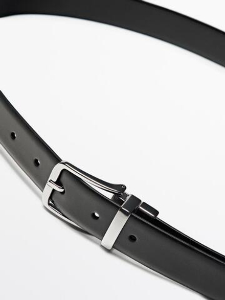 Massimo Dutti Двусторонний ремень из кожи наппа, черный