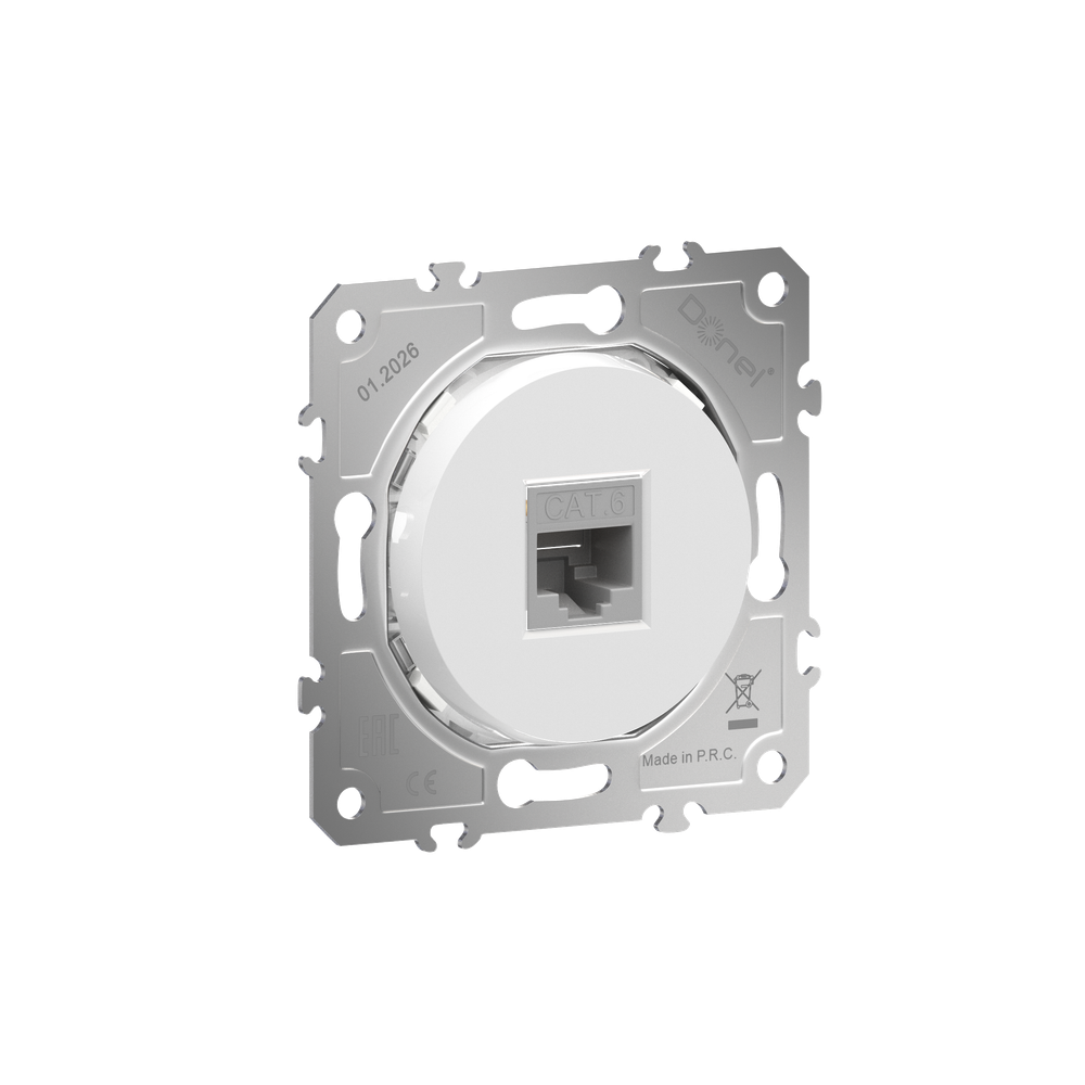 Розетка компьютерная RJ45 cat.6 на 1 порт,  цвет глянцевый белый,  серия D16,  Donel