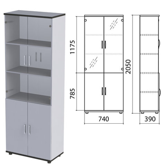 Шкаф закрытый со стеклом "Монолит", 740х390х2050, цвет серый (КОМПЛЕКТ)
