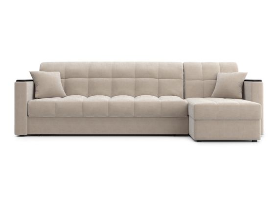 Диван угловой с оттоманкой Неаполь 1,8 - Velutto 17 бежевый/накладка венге