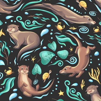 Выдры на чёрном