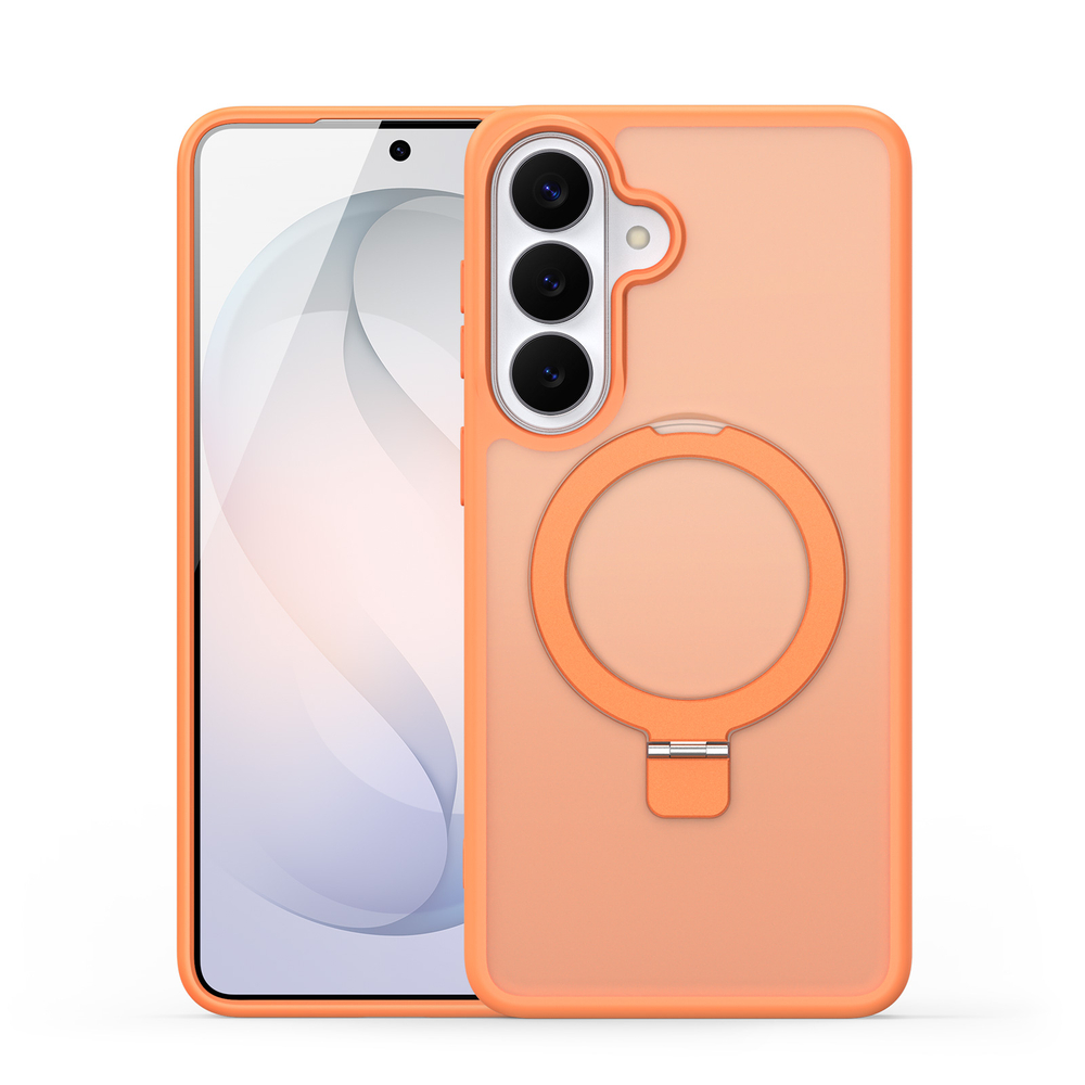 Матовый чехол оранжевый с MagSafe для Samsung Galaxy S26+ Плюс, серия Yind Series Case от Dux Ducis (версия с магнитной откидной подставкой)