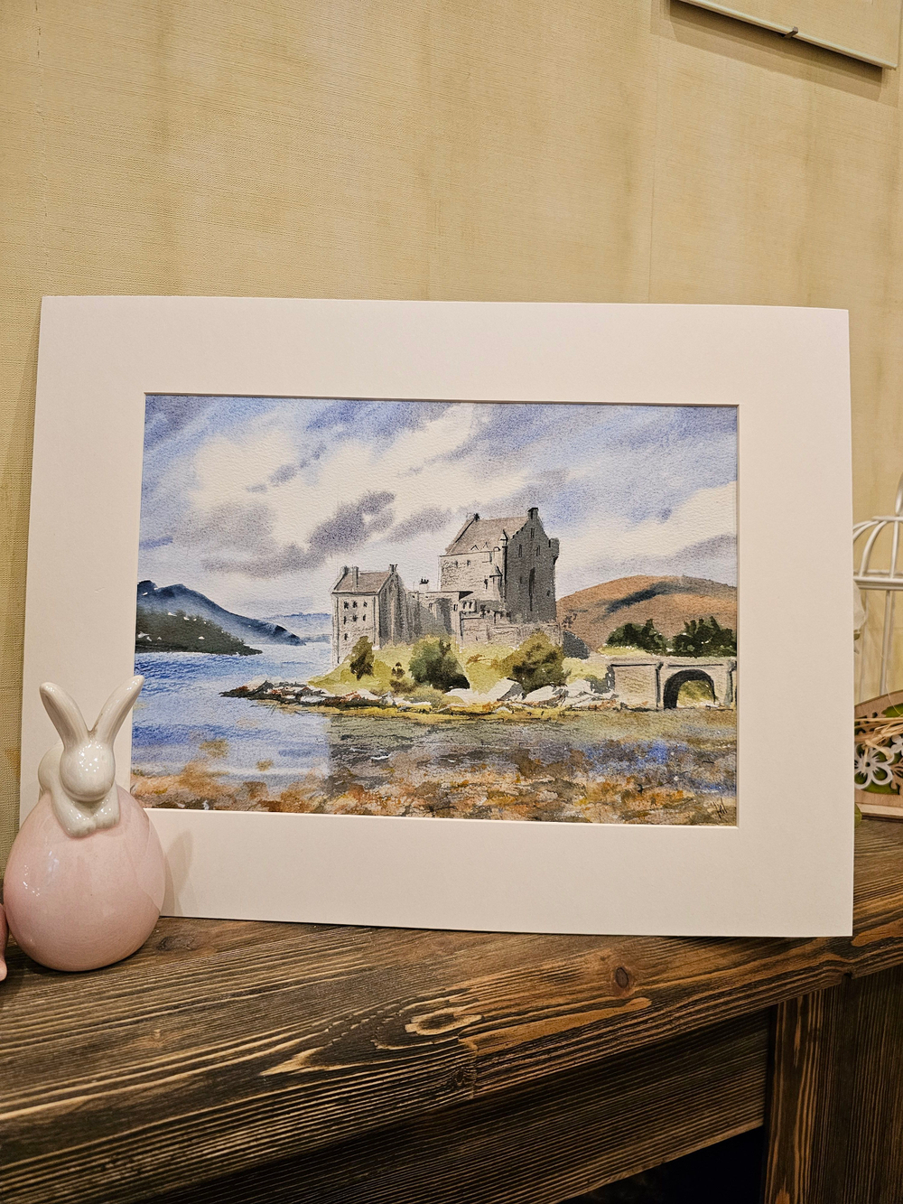 Картина авторская акварельная в паспарту 30х40 см на стену для интерьера "Замок Эйлен-Донан. Шотландия"