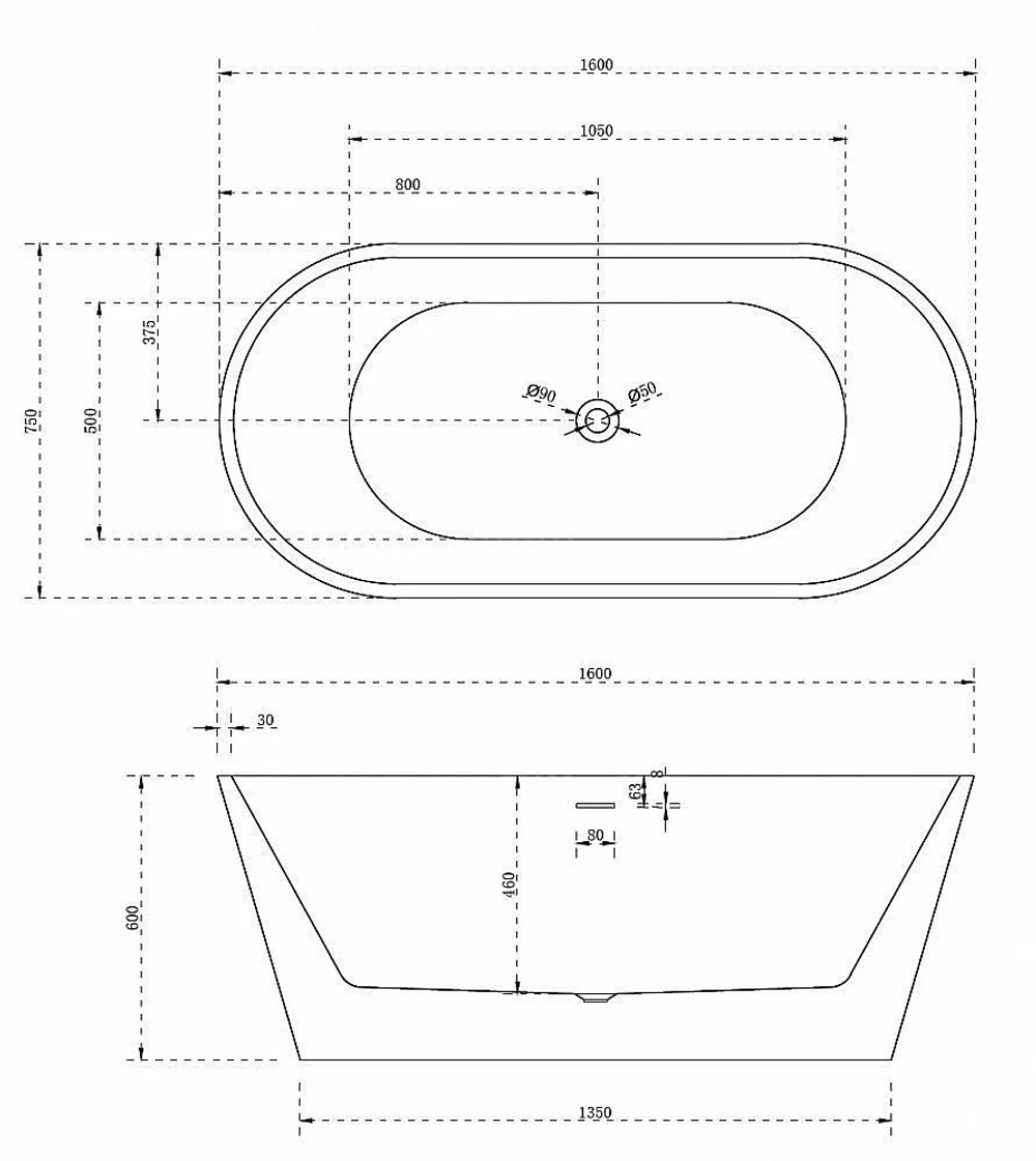 Акриловая ванна Abber AB9320-1.6 160х75