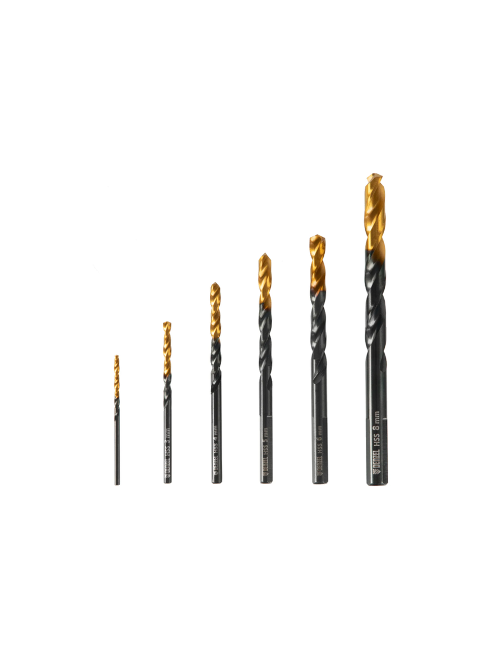 Набор сверл по металлу Golden Tip 2, 3, 4, 5, 6, 8 мм, HSS-Tin, 6 шт Denzel 72300