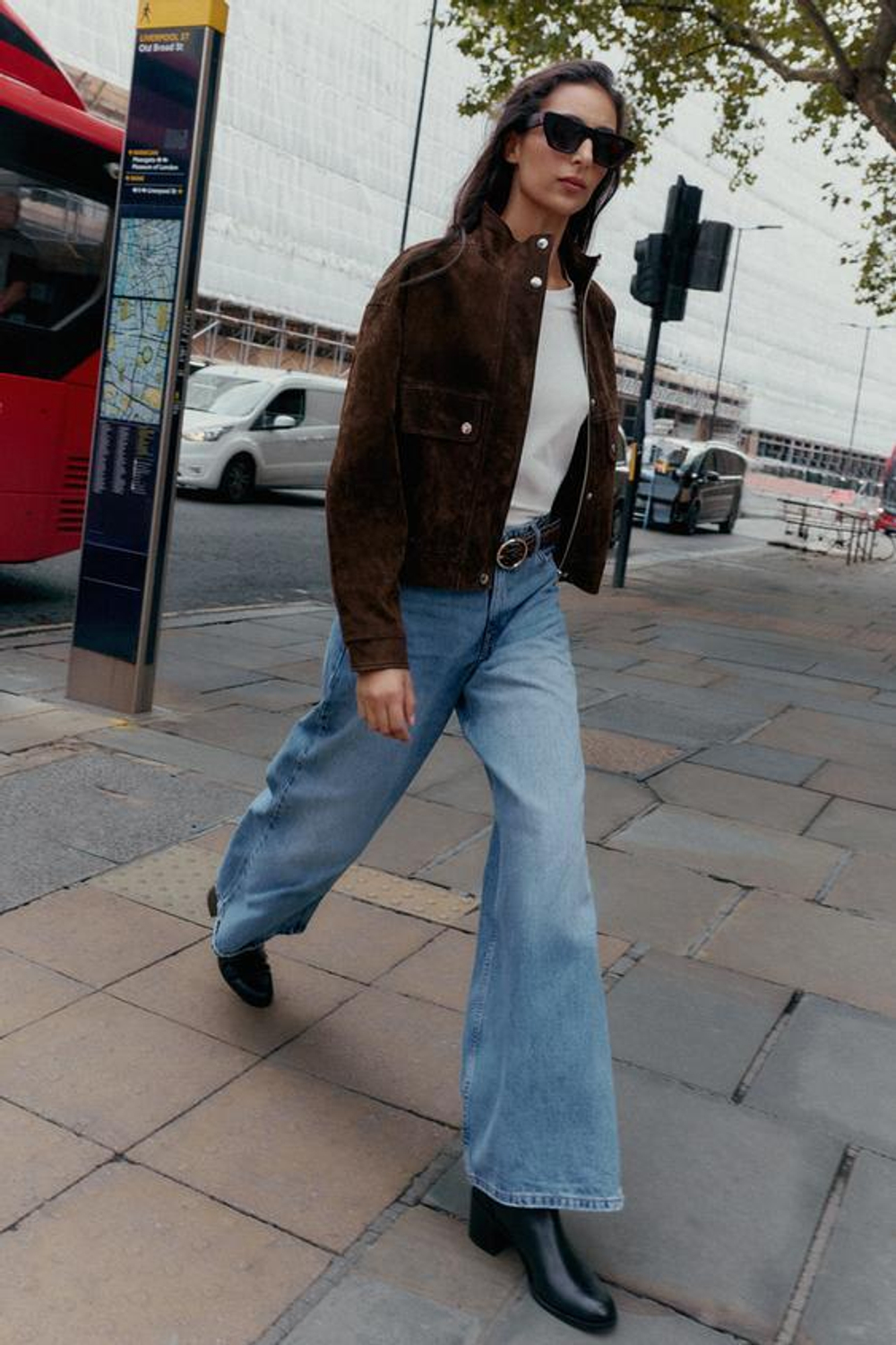 ZARA ДЖИНСЫ Z1975 WIDE LEG С ВЫСОКОЙ ПОСАДКОЙ И ПЛЕТЕНЫМ РЕМНЕМ, ПОЛНОЙ ДЛИНЫ, ВЫЦВЕТШИЙ СИНИЙ